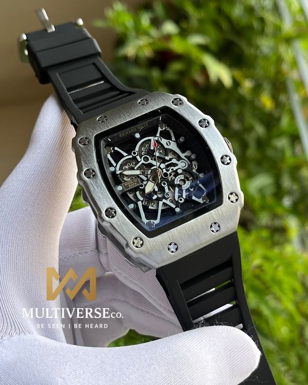 RM SILVER CASE BLACK STRAP (AA)