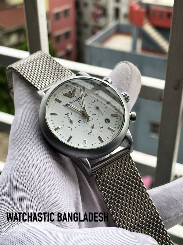 Armani Mesh Chain Matte White Dial