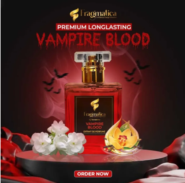 Vampire Blood Super Premium Perfume Oil – 10-Hour Long-Lasting Viral Fragrance | Available in 100ML, 50ML, 30ML, 15ML, 6ML, 3ML | By Fragmatica a bold fusion of exotic spices, deep woods, dark florals, and warm amber