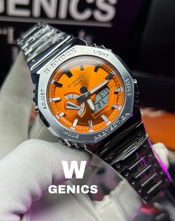 Gshock GA 2100 Chain Silver Orange Dial