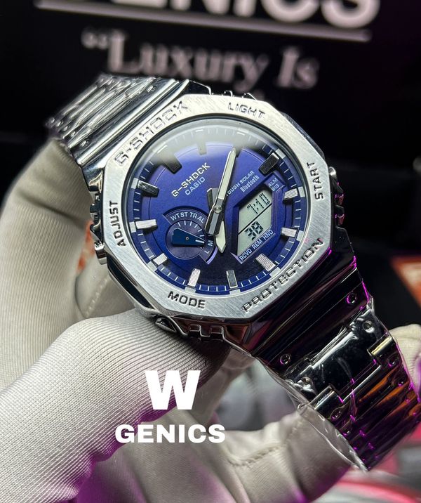 Gshock GA 2100 Chain Silver Blue Dial