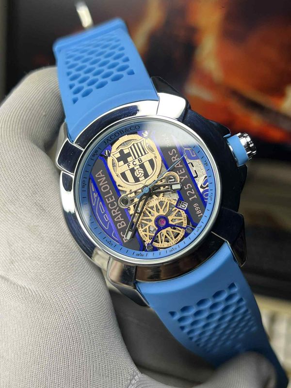 Jacob FC Barcelona Edition Belt Cyan Silver Case Quartz