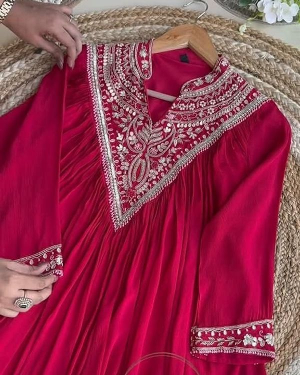 Premium Cherry Georgette Dress with Matching Trousers – Elegant & Comfortable