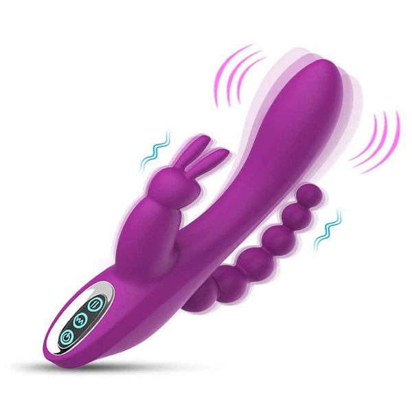 3 in 1 G-Spot Rabbit Stick Anal Dildo Vibrator Sex Toys with 7 Vibration Female Silicone Clit Vagina Stimulator Massager Couples