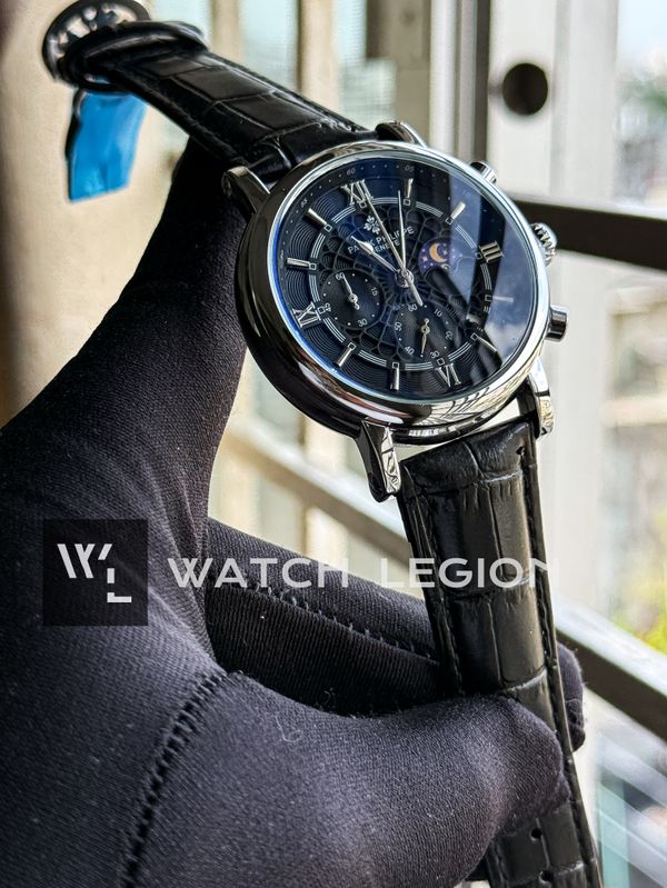 PATEK BLACK BELT SILVER CASE SPIDER BLACK DIAL