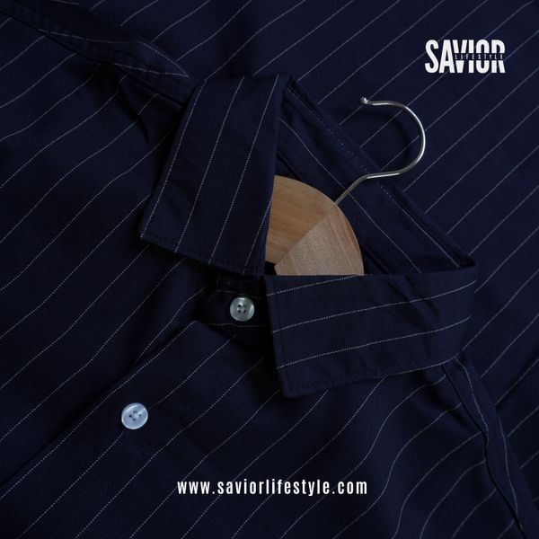 Deep Navy Stripe - Old Money Full Sleeve Shirt