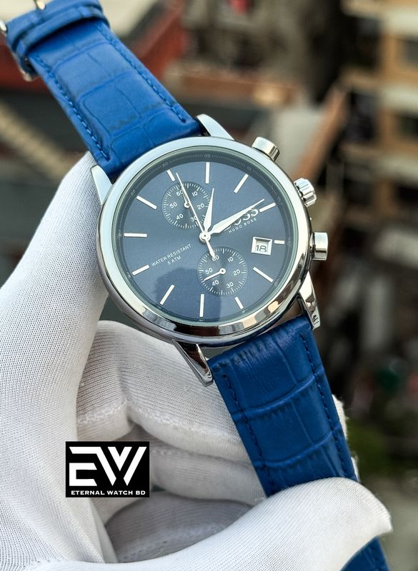 BOSS TWO CHRONO BLUE BELT SILVER CASE BLUE DIAL
