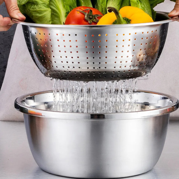 3-in-1 Stainless Steel Vegetable Cutter with Drain Basket Easy Food Prep
