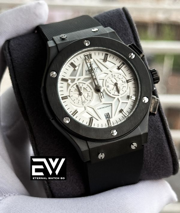 HUBLO TSPIDER  BLACK SILICON BELT WHITE DIAL