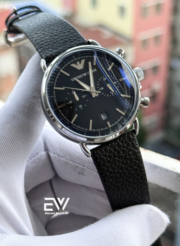 ARMANI OVAL GLASS SILVER CASE BLACK DIAL