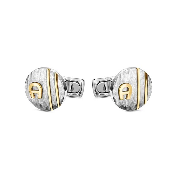 Aigner Lupo Steel & Gold Swiss Grade Men's Fashion Cufflinks- ARAGC2150410