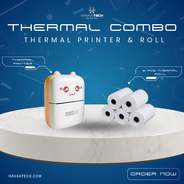 Gearup Thermal Printer & Thermal Paper Rolls Combo