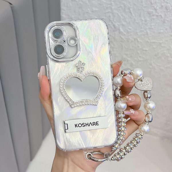 Pearl Crown Mirror With Full-Coverage Lens Membrane & Silk-Like Fabric Phone Case