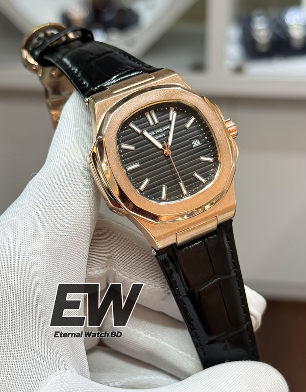 PATEK NAUTILUS RG CASE BLACK DIAL BLACK BELT