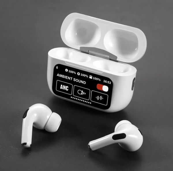 A9 Pro ANC Touch Screen Display Earbuds – White Color