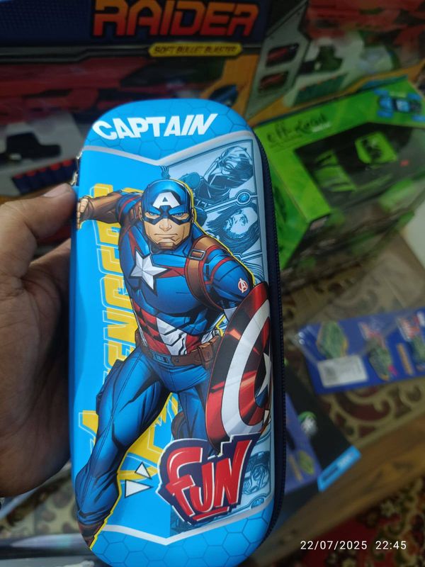 Kids Captain America Pencil Box – Premium Zipper Pen Case (Blue)