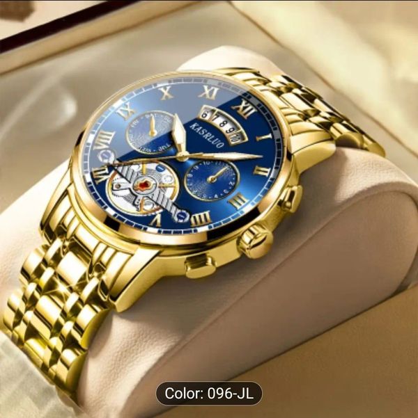 KASRLUO Men's Luxury Business Sports Quartz Watch with Stainless Steel Band, Blue Dial & Transparent Back – Elegant Analog Display, Perfect Gift for Him, Formal Accessory | Elegant Analog Watch | Alloy Case Watch