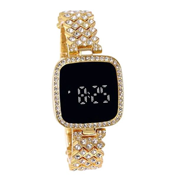 New Trend Fashion Steel Chain Diamond Women Watch Full Diamond Touch Screen LED Water Diamond Bracelet Watch