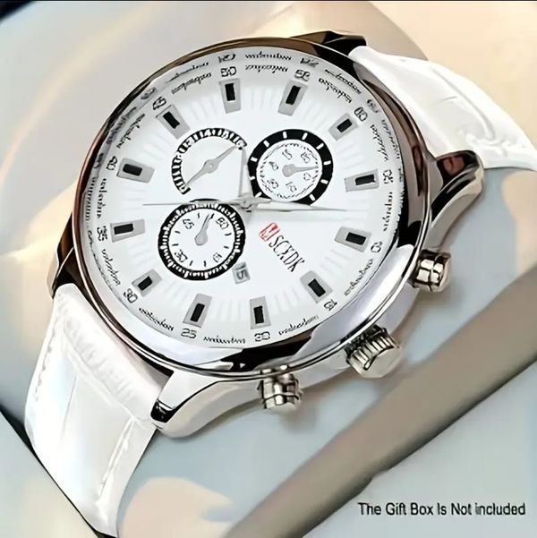 Quartz Men'S Watch, Round Alloy Case, Analog Display, Shock-Resistant, Faux Leather Band, Non, Button Battery Powered 41