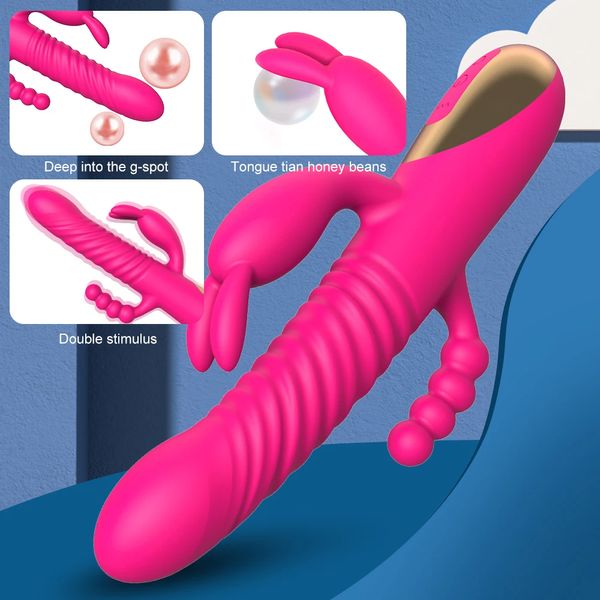 Thrusting Dildo Rabbit Vibrator Sucking Clitoral G spot Anal Anus Stimulator 3 In 1 Anal Vibrator Masturbator Sex Toys For Women