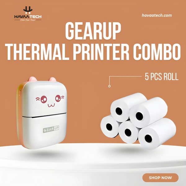 Gearup Thermal Printer & Thermal Paper Rolls Combo
