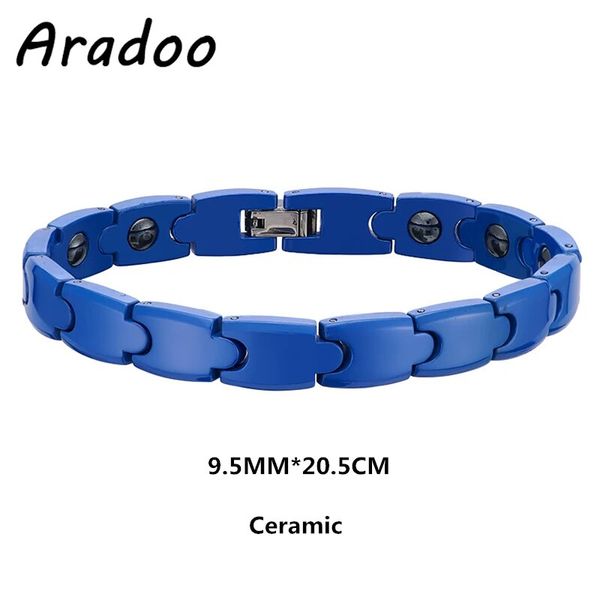 Men\'s Ceramic Bracelet High-tech Blue Ceramic Bracelet with Hematites and Magnets Inlay China Manufacturer