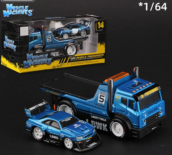 Maisto 1:64 Muscle Transports JDM Flatbed and Liberty Walk 1999 Nissan Skyline GT-R R34 Die-cast Model Car