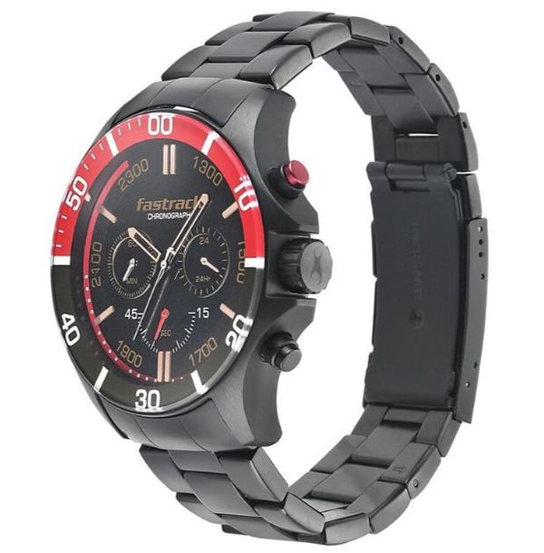 Fastrack NS3072NM01 Hitlist Quartz Chronograph Black Dial Stainless Steel Strap Watch