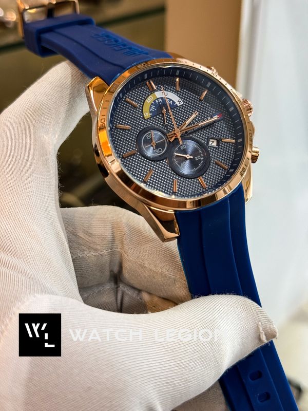 HILFIGER BLUE BELT ROSE GOLD CASE