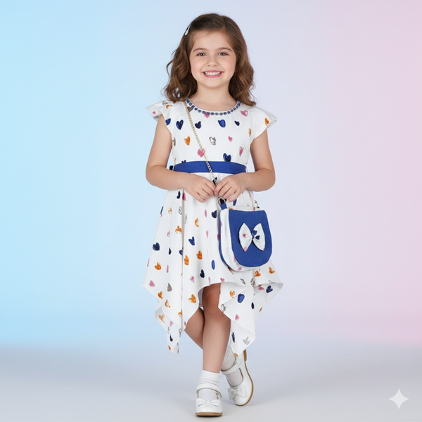Baby Girls Heart Print Party Dress with Matching Bag (1 to 4 years)