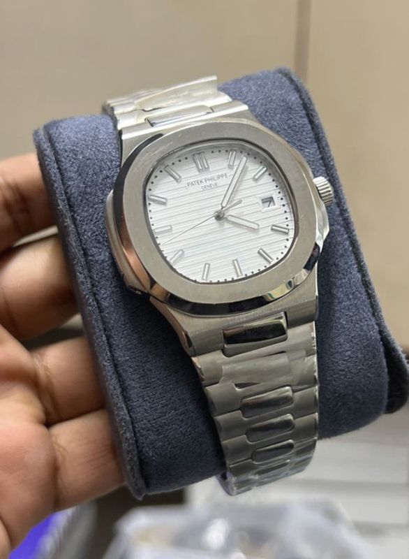 PATEK AUTO (AAA)  WHITE DIAL SILVER BODY