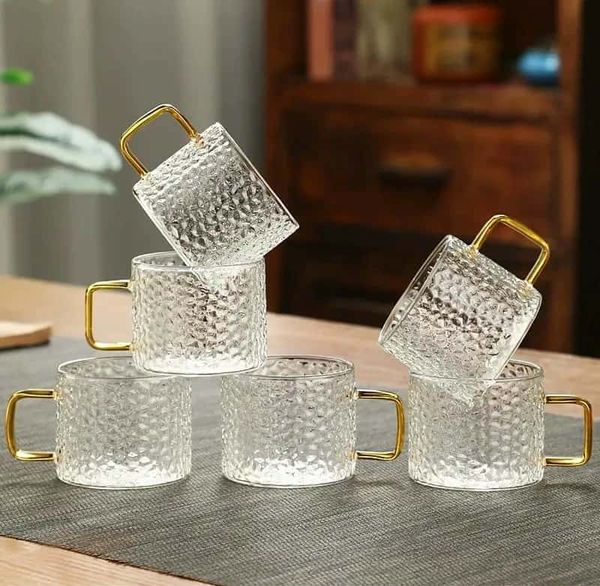 High borosilicate glasses tea/coffee cup set ☕ 6 pieces set.beautiful handle.