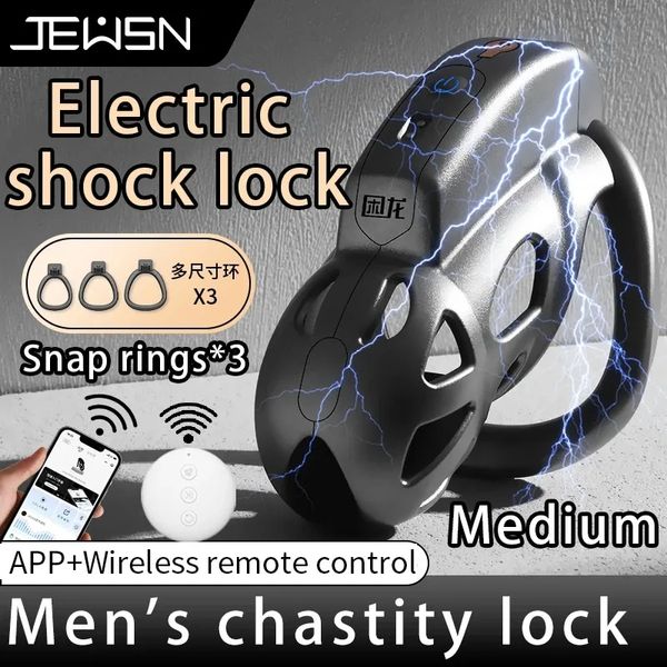 Electric Shock Remote Control Chastity Lock with Penis Cage 3 Adjustable Rings Abstinence Training Adult Sex Toy 10 Modes