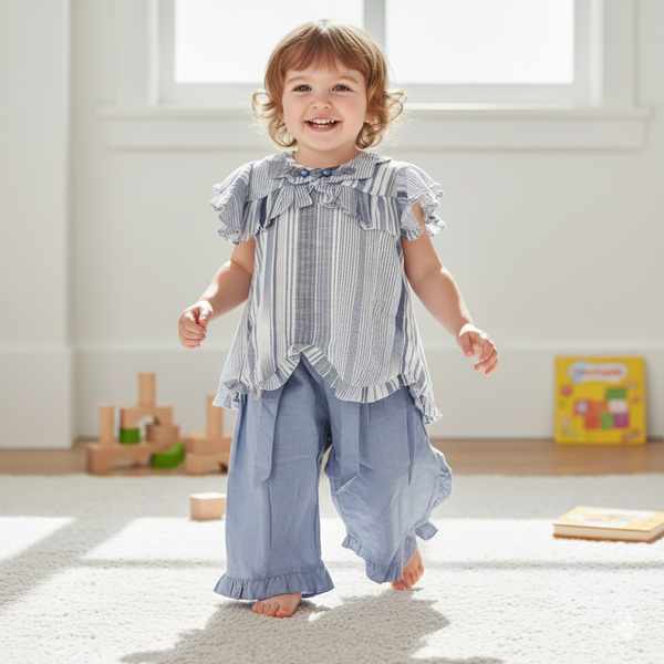 Baby Girls 2 Piece Summer Outfit Flutter Sleeve Top & Floral Palazzo Pants (0 to 2 Years)