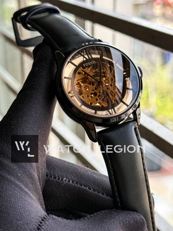 FOSSIL AUTO SKELETON LIGHT BLACK BELT BLACK CASE