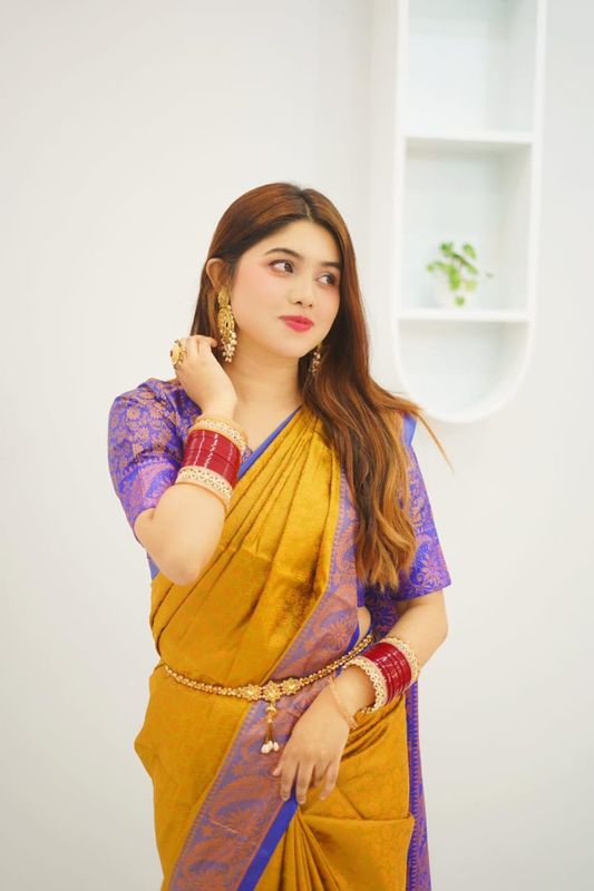 KanakNeela – Royal Mustard Kanjivaram Silk Sharee with Blouse Piece