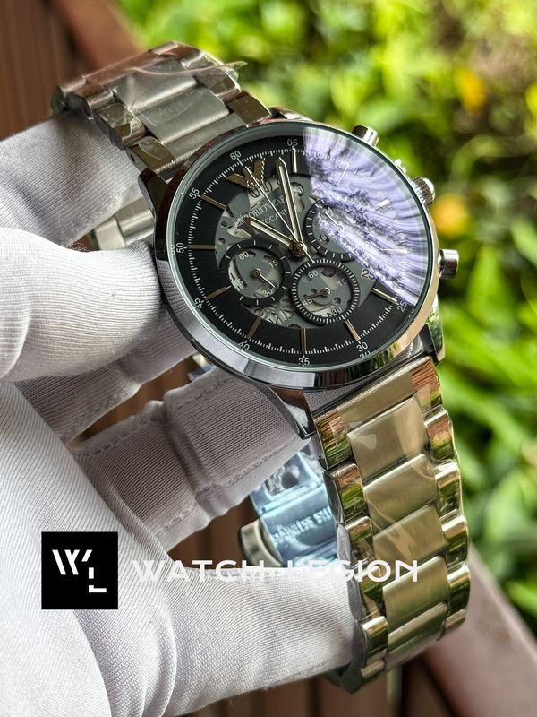 ARMANI NEW MECCANICO QUARTZ FULL SILVER BLACK DIAL