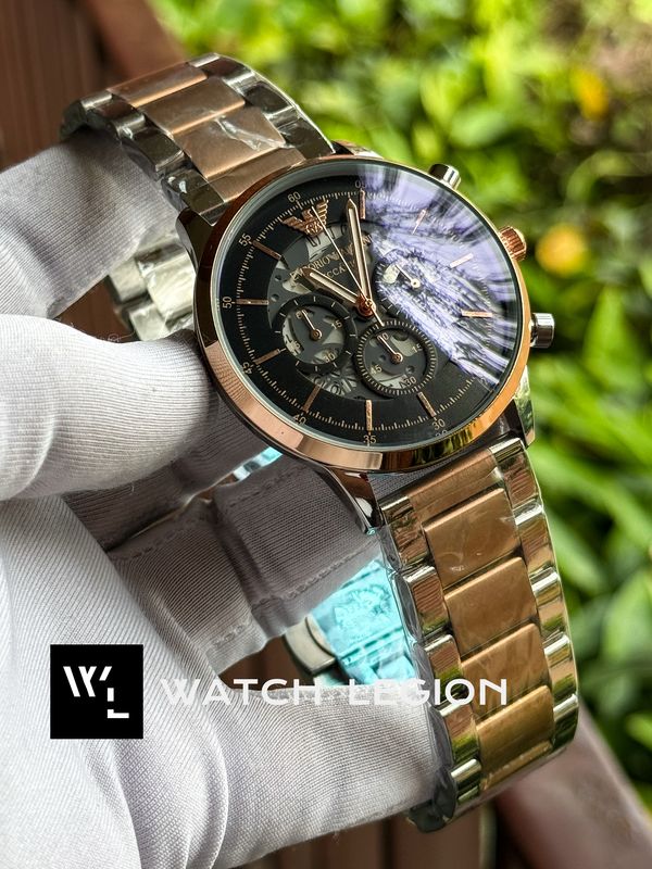 ARMANI NEW MECCANICO QUARTZ TWO TONE BLACK DIAL