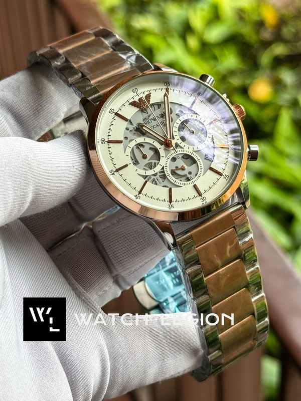 ARMANI NEW MECCANICO QUARTZ TWO TONE WHITE DIAL