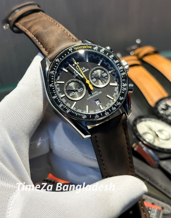 OMEGA SPEED MASTER BROWN BELT BLACK DIAL YOLLOW HAND