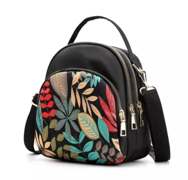 Trendy New Nylon Backpack For Women Multifunction Shoulder Crossbody Bag Leaf Printing Waterproof Rucksack Travel Lady Pack - Bag