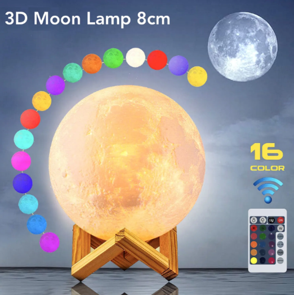 Rechargeable 3D Moon Lamp With Remote 8Cm