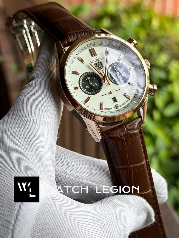 TAG BELT 2 CHRONO RG BODY BROWN BELT WHITE DIAL BLACK SUB