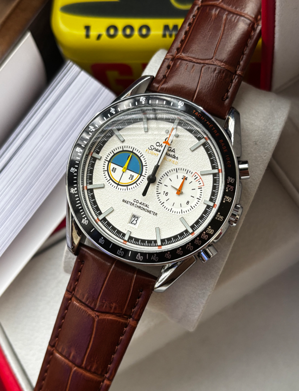 Omega Speedmaster Pilot Belt Brown White Dial