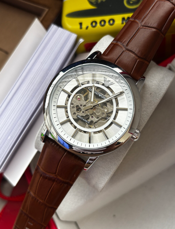 Armani Auto Brown Belt White Dial