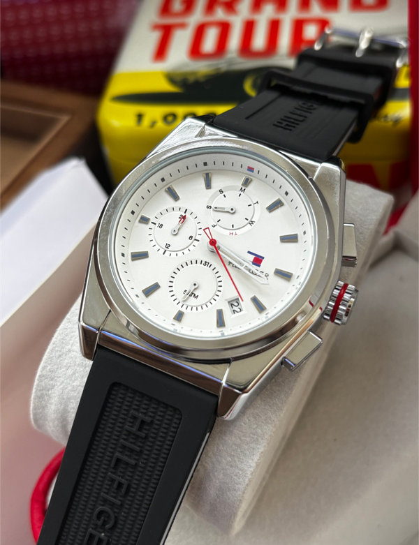 Hilfiger Chrono Silicone Belt Black White Dial