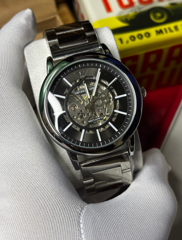 Armani Auto Chain Silver Black Dial