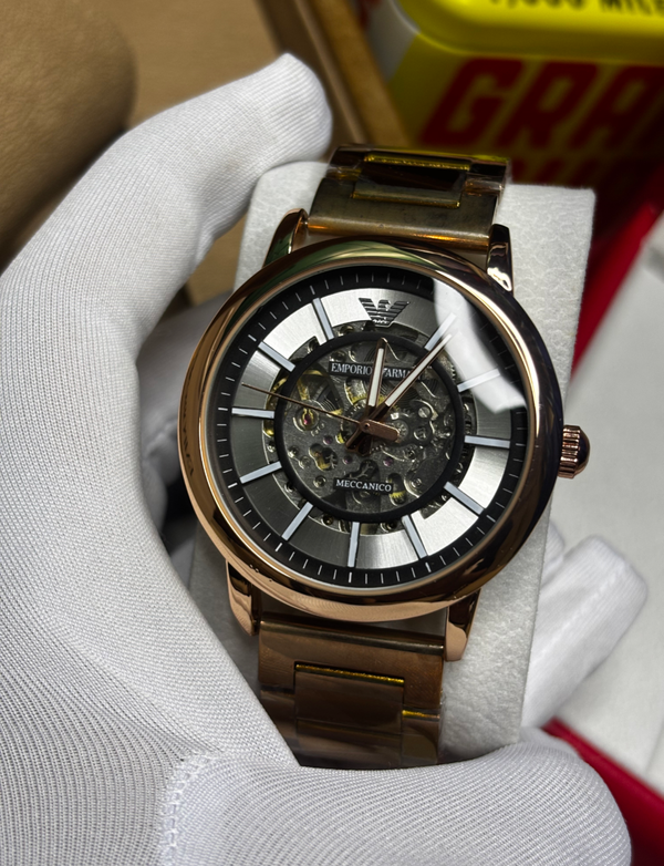 Armani Auto Chain RG White Dial Black Touch