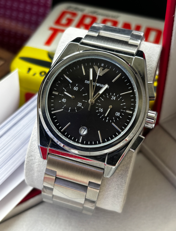 Armani Federico Chain Silver Black Dial