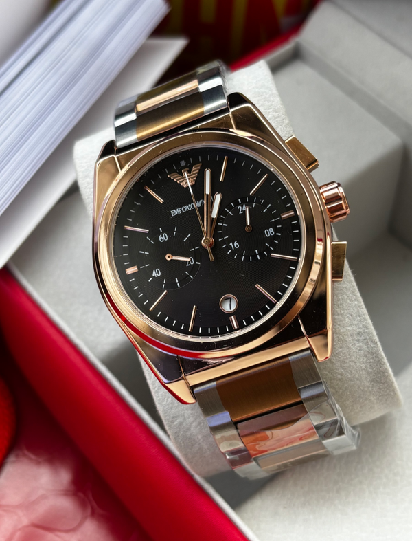 Armani Federico Chain Two Tone Black Dial